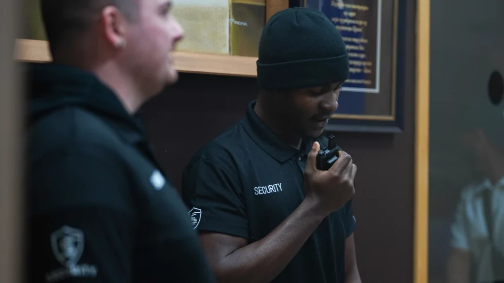 Securisquad security guard conducting an access control check