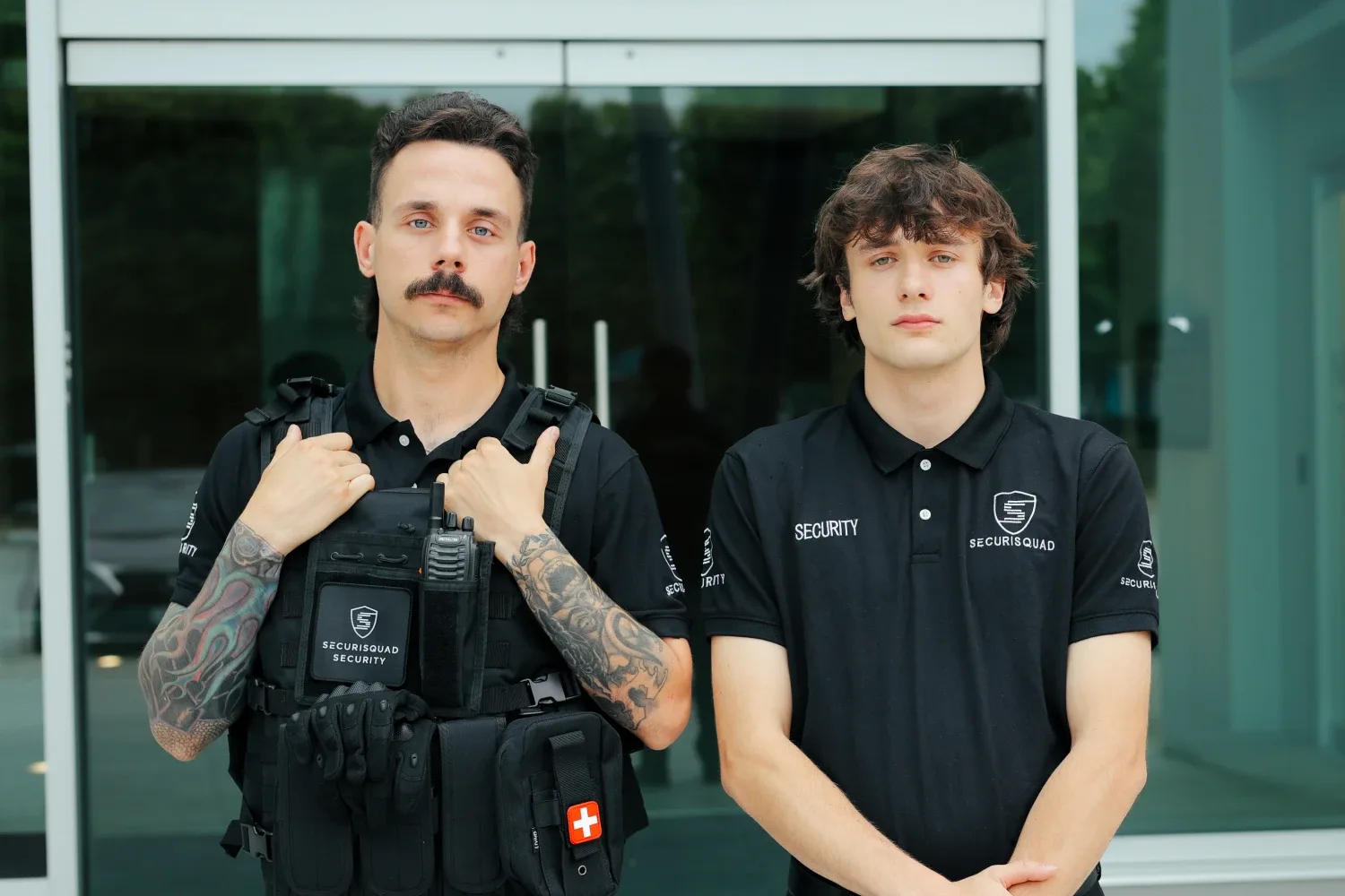Uniformed Securisquad security guard on duty